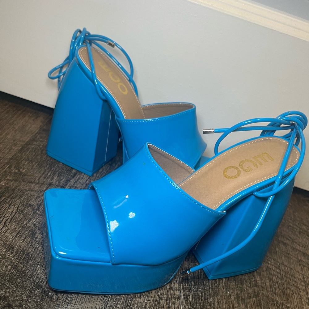 EGO Blue Platform Stilettos with Ankle Strap